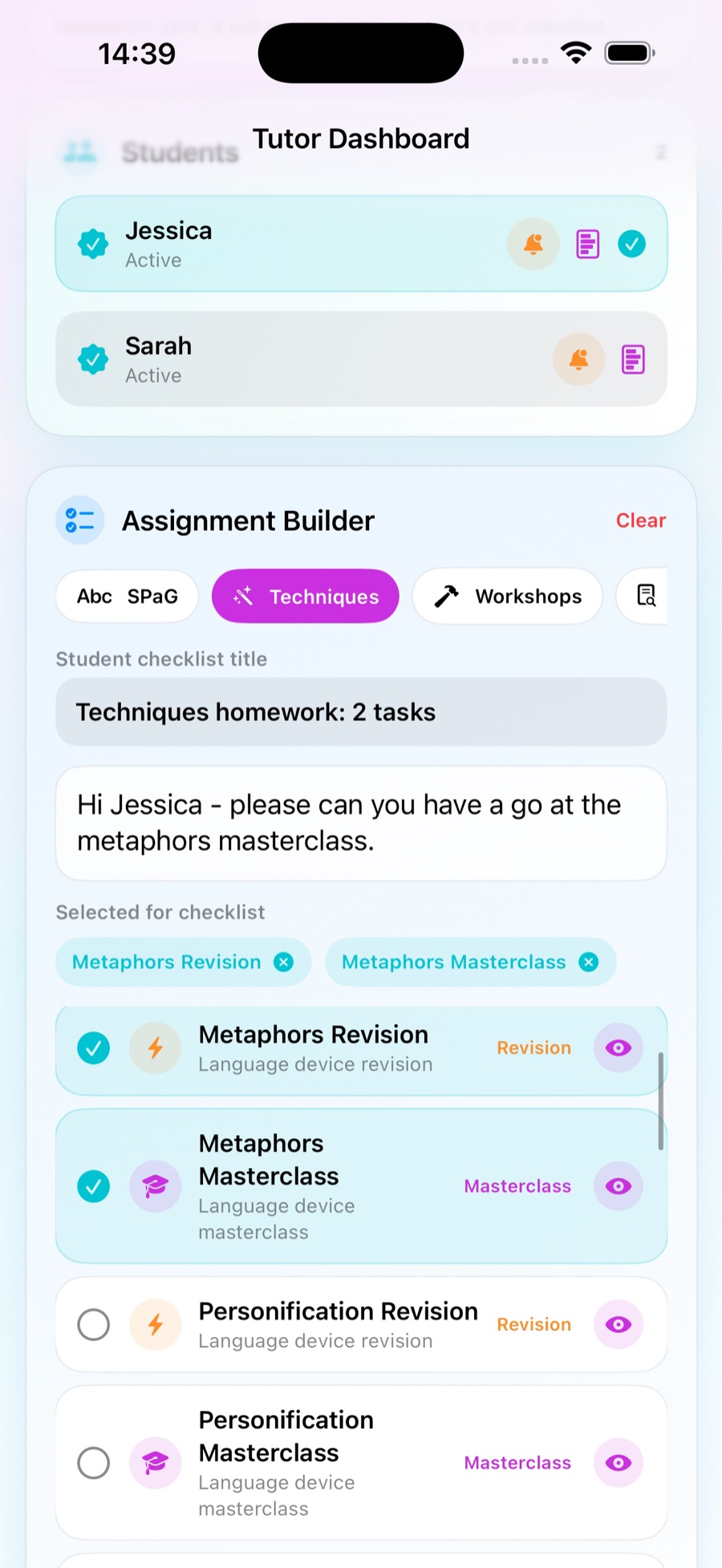 TopMarks tutor dashboard app screen