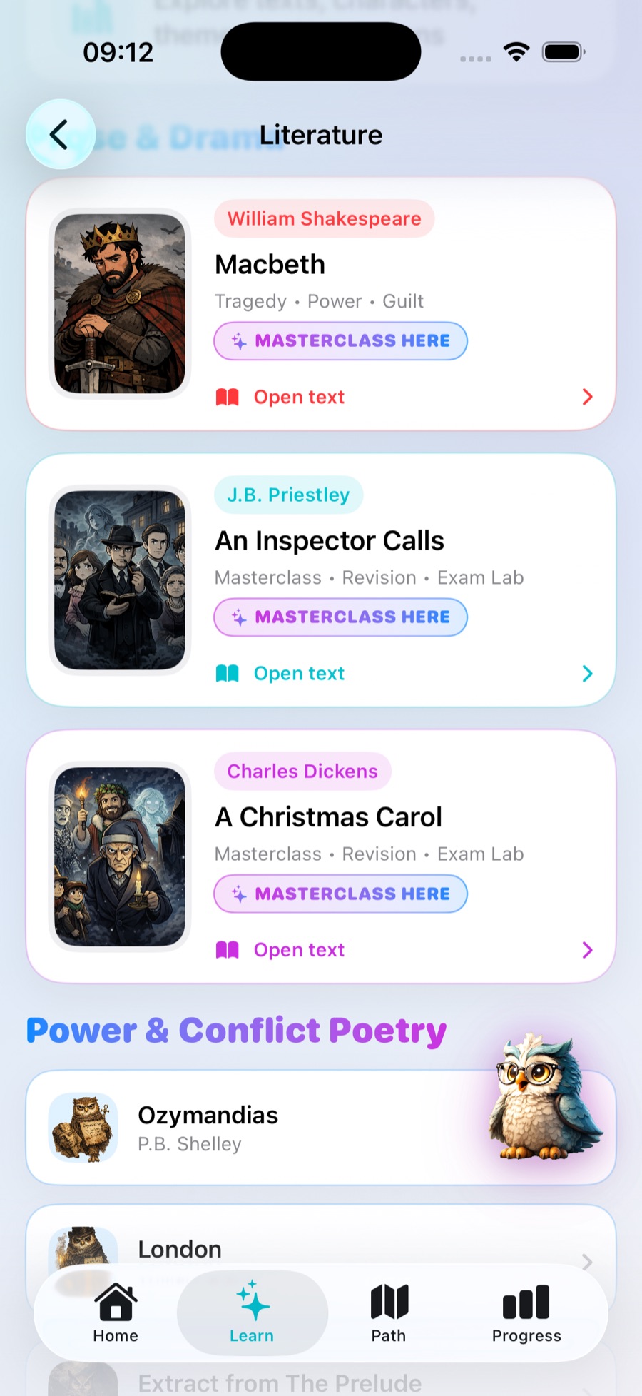 TopMarks Literature app screen