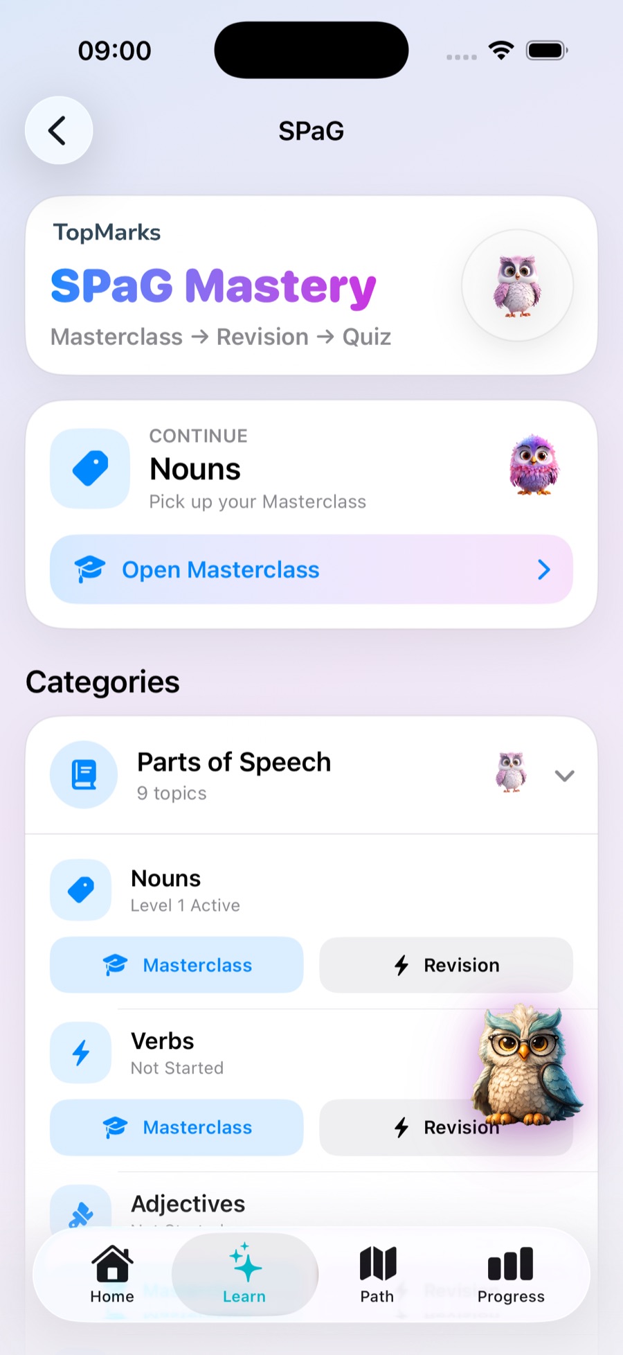 TopMarks SPaG mastery app screen